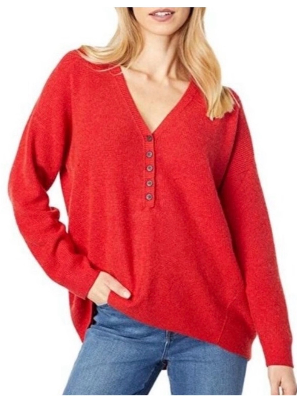 Madewell Red Asherton V-Neck Henley Sweater